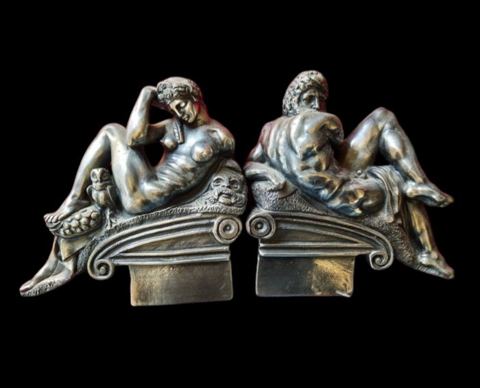 Ruggeri Gino - 雕塑, Notte e Giorno - 15 cm - 铜, 银