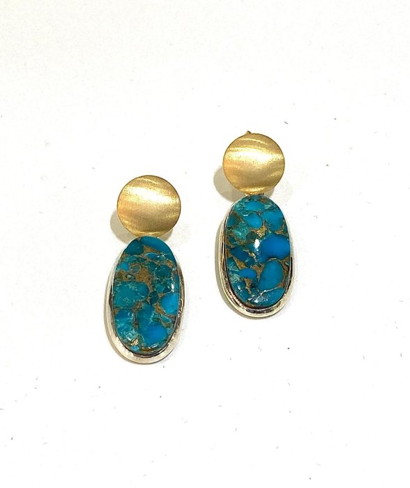 No Reserve Price - Climber earrings Gold-plated, Silver Turquoise 