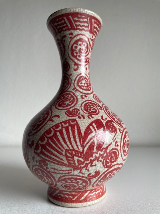 De Porceleyne Fles, Delft - 花瓶 -  紅色裂痕蝴蝶  - 陶瓷