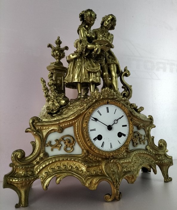 壁炉架时钟 - 路易菲利普风格 - 镀金青铜 - 1850-1900