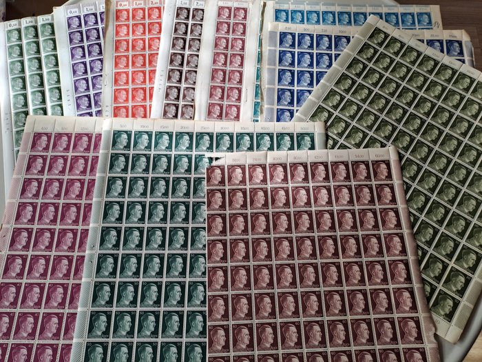 德意志帝国  - 德国第三帝国板材和板材零件希特勒邮票 3 至 60 Rpf
