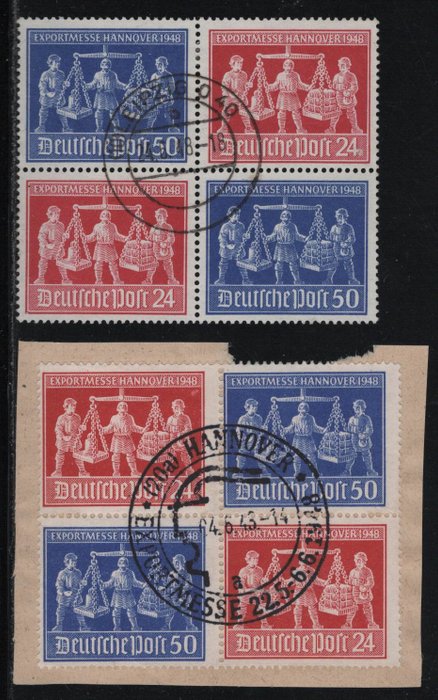 Liittoutuneet - Saksa 1948 - Neljän hengen messukortteli molemmissa järjestelyissä - Michel VZd1, VZd2