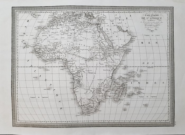 Αφρική, Χάρτης - Μαδαγασκάρη / Σενεγάλη / Κέιπ Τάουν; Louis Vivien de Saint Martin - Carte Generale de l'Afrique - 1821-1850