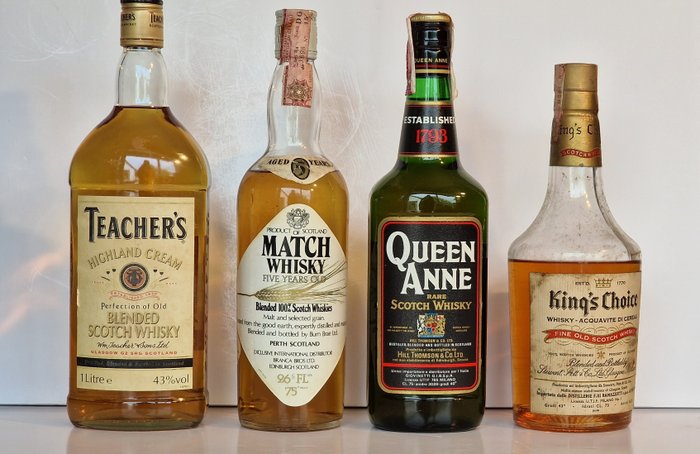 King's Choice + Queen Anne + Teacher's + Match Whisky  - 1 L, 75cl - 4 flessen
