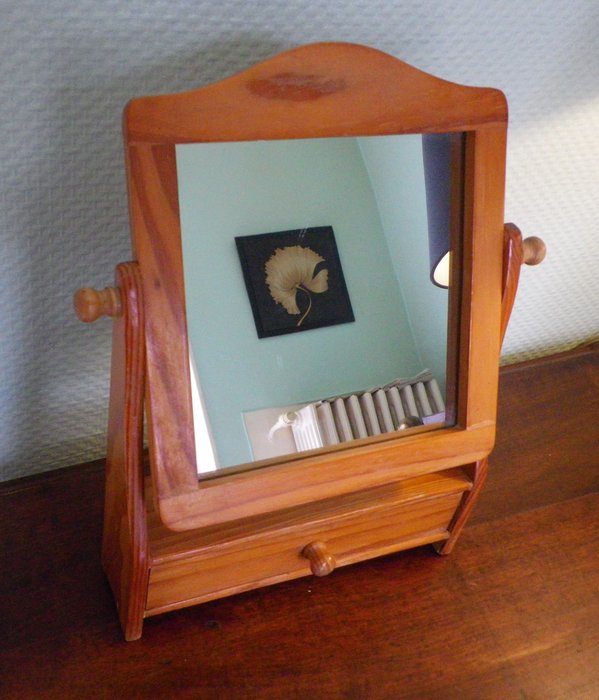 Oglindă de masă- Oglinda de cosmetica psihedelica cu sertar mic  - Lemn, Oglindă