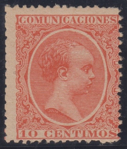 Spanien 1889/1901 - Alfons XIII. Typ mit Glatze. 10 Cent, Zinnoberrot. - Edifil 218