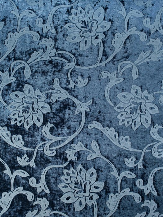 Ύφασμα Damask Jacquard με βελούδινο εφέ - Γαλλικό μπαρόκ λουλουδάτο μοτίβο Μπλε - 550x140 cm - Ύφασμα