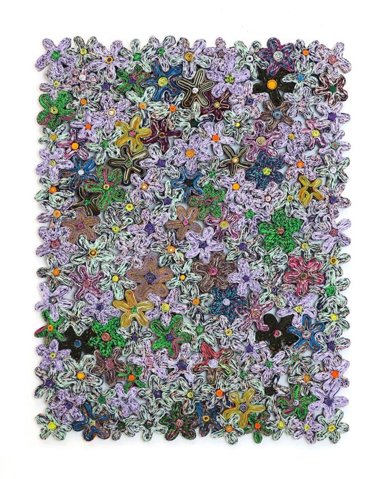 Simone Post, Vlisco Simone Post Post Vlisco 掛毯“燃燒的花朵” - 繡帷 - 73 cm - 55 cm