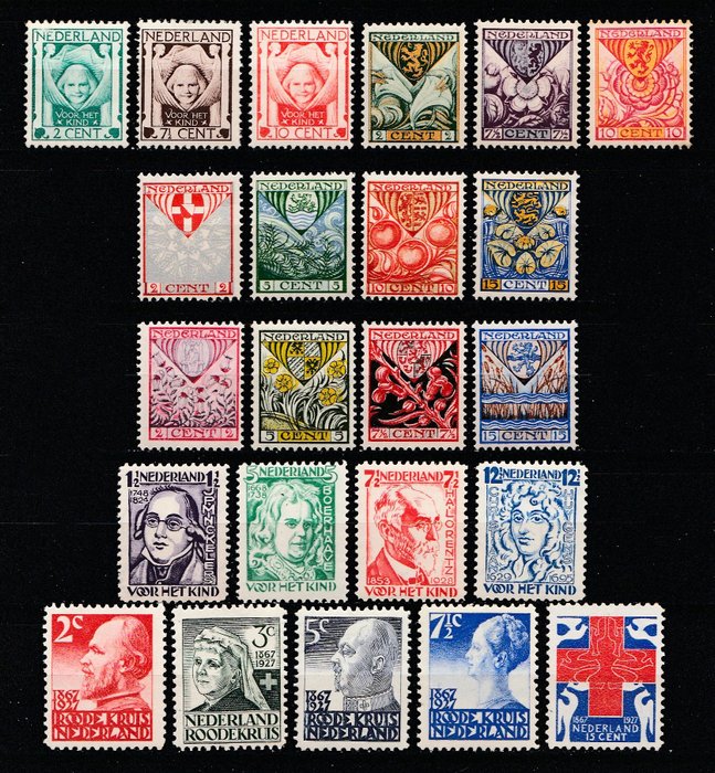 Hollandia 1924/1928 - Hat teljes sorozat Gyermek és Vöröskereszt - NVPH 141/143, 166/168, 199/202, 203/207, 208/211, 220/223