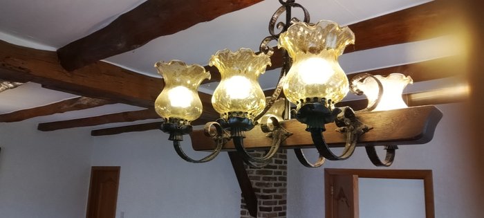 Lampă de plafon lumânare - Lemn, Metal, Sticlă