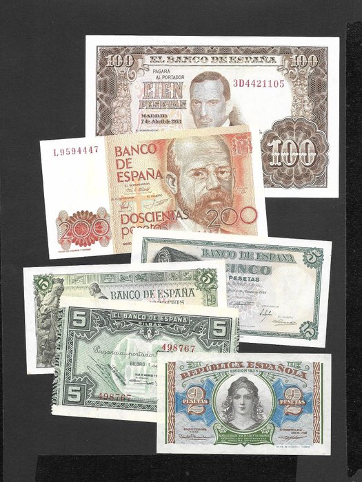 Spagna. - 6 banknotes - various dates  (Senza Prezzo di Riserva)