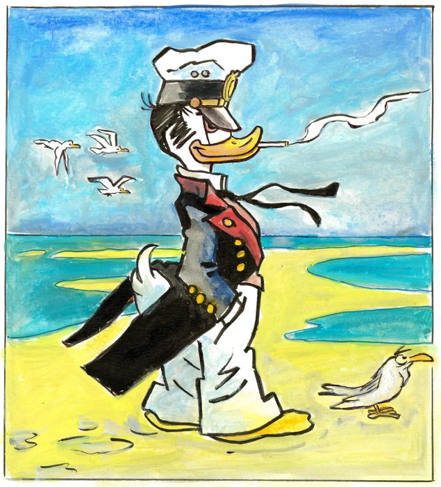 Tony Fernandez - Donald Duck Inspired By Hugo Pratt's "Corto Maltese"  - Original Painting