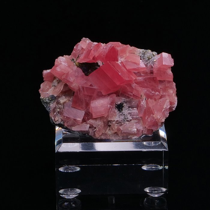 Atemberaubender Rhodochrosit mit Chalkopyrit und Quarz, Sweet Home Mine, USA Kristalle auf Muttergestein - Höhe: 5 cm - Breite: 4 cm- 40 g