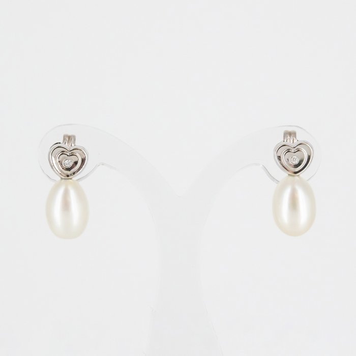 No Reserve Price - Earrings - 18 kt. White gold Diamond  (Natural) - Pearl
