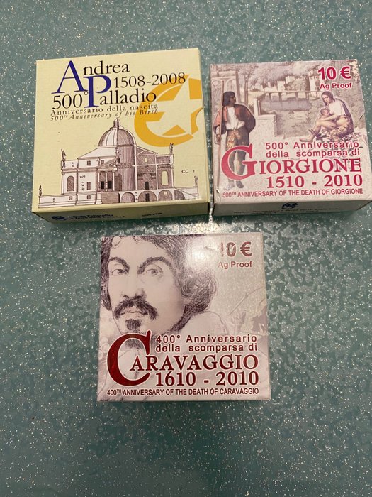 Italië. 10 Euro 2008/2010 (3 monete) Proof  (Zonder Minimumprijs)