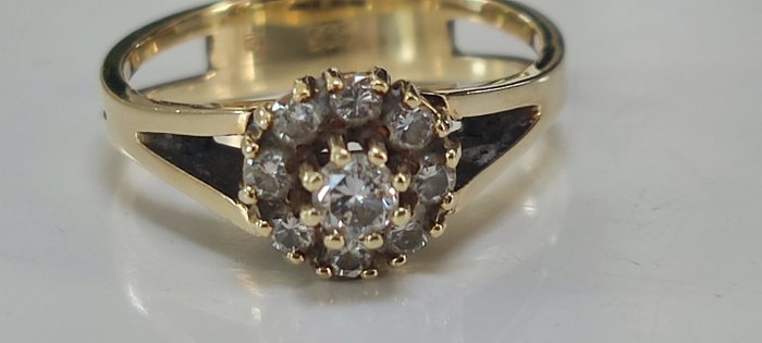 Pierścionek zaręczynowy - 14-karatowe Żółte złoto Biały Diament  (W kolorze naturalnym) - Diament 