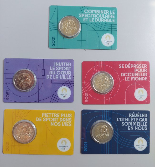 Francja. 2 Euro 2021 "Jeux Olympiques de Paris 2021" (5 coincards)  (Bez ceny minimalnej
)