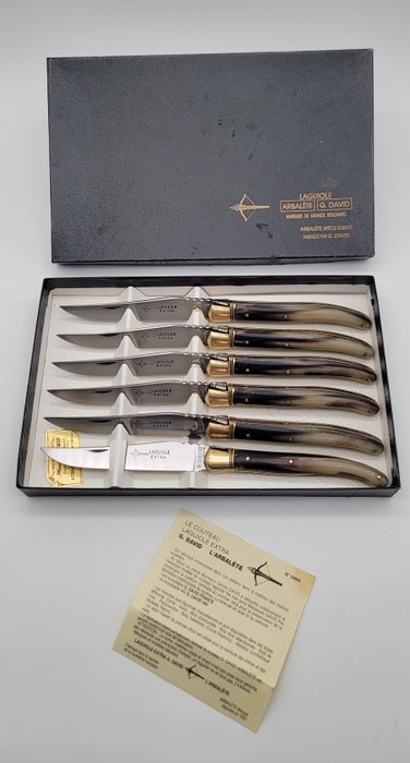 Laguiole Genes David - Table knife set (6) - Steel (stainless), Real horns
