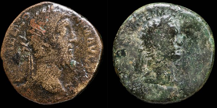 Império Romano. Domiciano (81-96 d.C.). Lot of 2 Æ Setsertii Rome. Domitian (AD 81-96) & Commodus (AD 177-192)  (Sem preço de reserva)