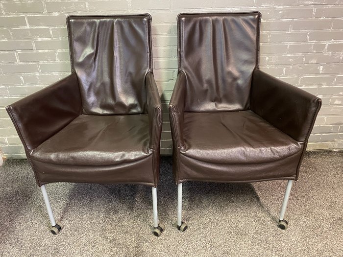 L'Ancora Collection - Scaun - Două scaune - cadru de oțel cu tapițerie din piele