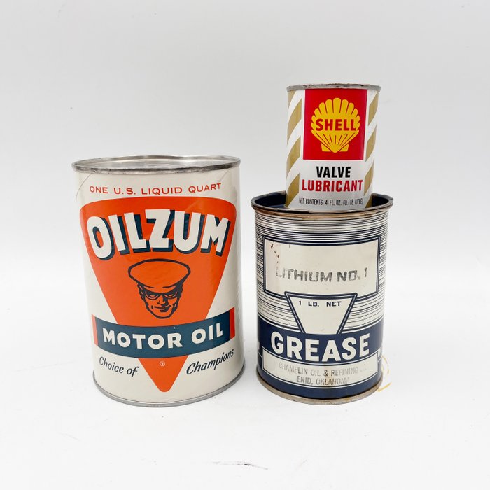 Sett med vintage US Oljekanner - Oilzum, Grease, Shell