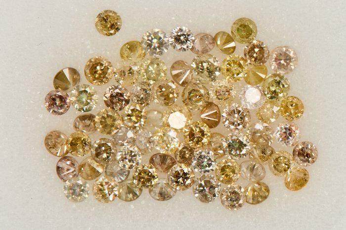 66 pcs Diamants - 1.13 ct - Rond - NO RESERVE PRICE - Very Light to Fancy Mix Yellow - I1, I2, SI1, SI2, I3