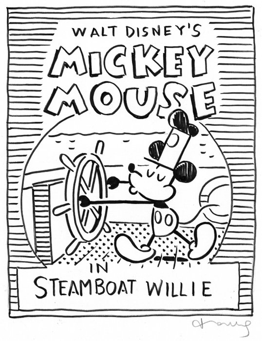 Tony Fernandez - Mickey Mouse - Steamboat Willie (1928) - Original artwork - 48 x 32 cm