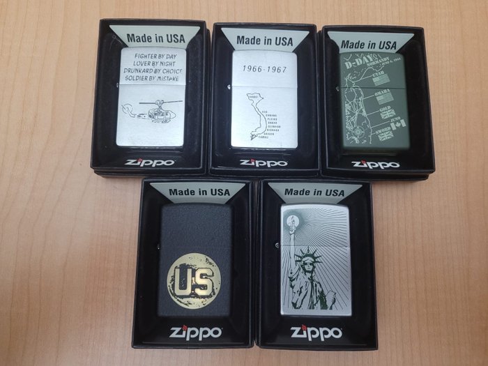 Zippo - Lote encendedores zippo - Taschenfeuerzeug - Messing, Stahl (rostfrei) -  (5)