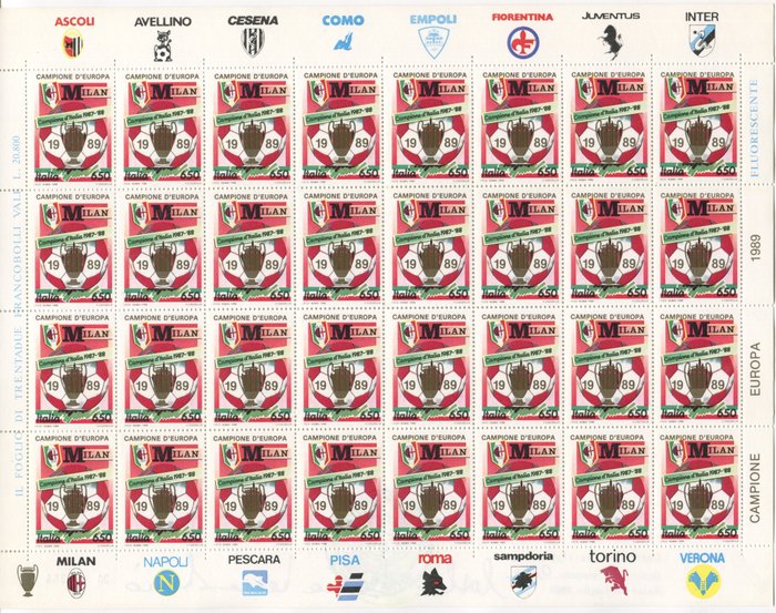 Italienische Republik 1989 - Repubblica Mailand von 1988 mit Aufdruck des Europameisters von 1989, Nummer 254