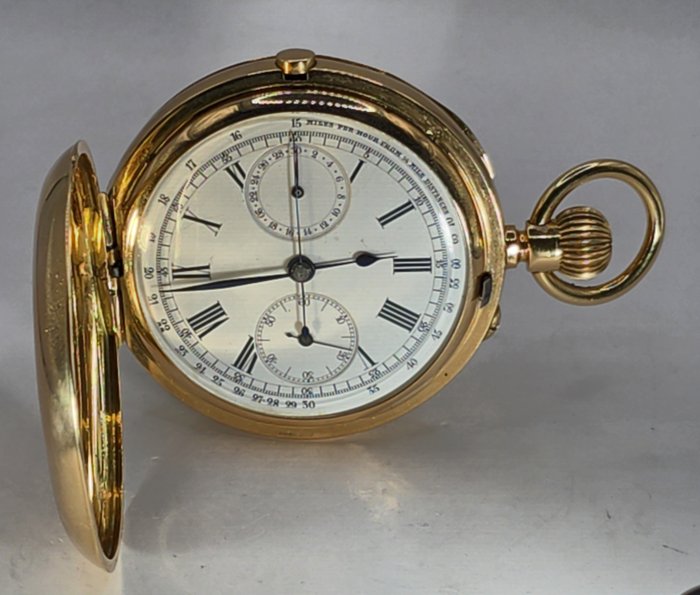 London - 18kt Savonette - Chronograph - Spitzankergang - England um 1870