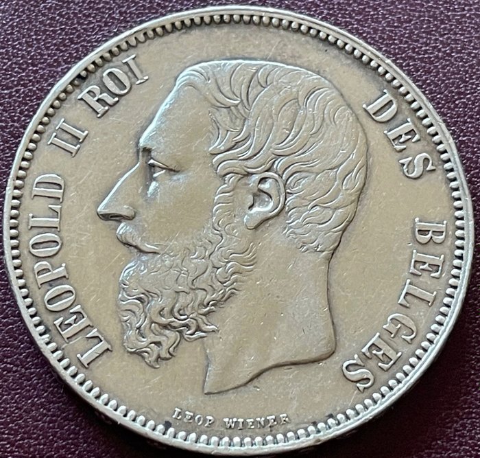Belgia. Leopold II (1865-1909). 5 Francs 1875  (Fără preț de rezervă)