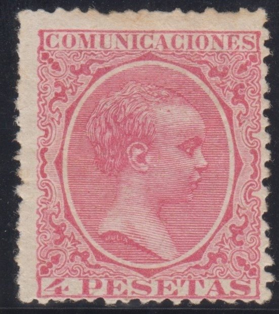 西班牙 1889/1901 - 阿方索十三世。秃头型。 4 比塞塔，粉红色。 - Edifil 227