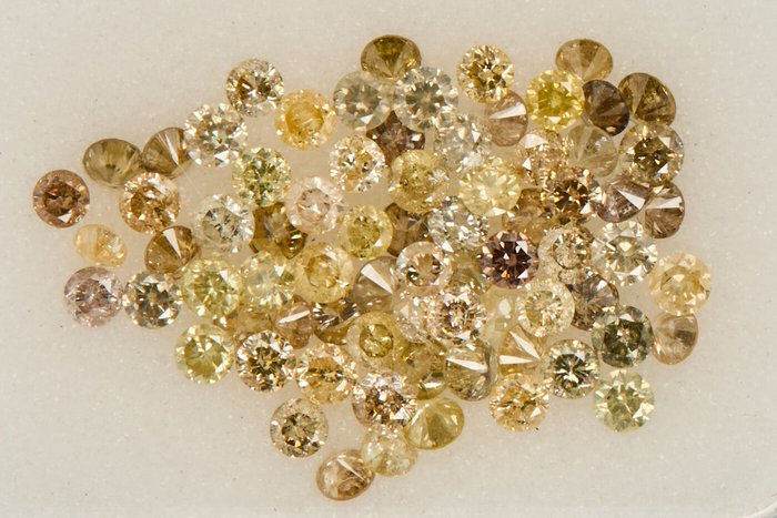 74 pcs Diamants - 1.22 ct - Rond - NO RESERVE PRICE - Light to Nat. Fancy Mix Yellow - Brown - I1, I2, SI1, SI2, I3