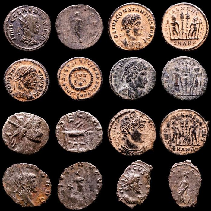 罗马帝国. Lot comprising eight (8) AE coins:  Antoninianus, Follis, Maiorinas. Antoninianus, Follis, Maiorinas. Claudius II (2), Constantius II (2), Constantine I (2), Tetricus I & Gallienus  (没有保留价)