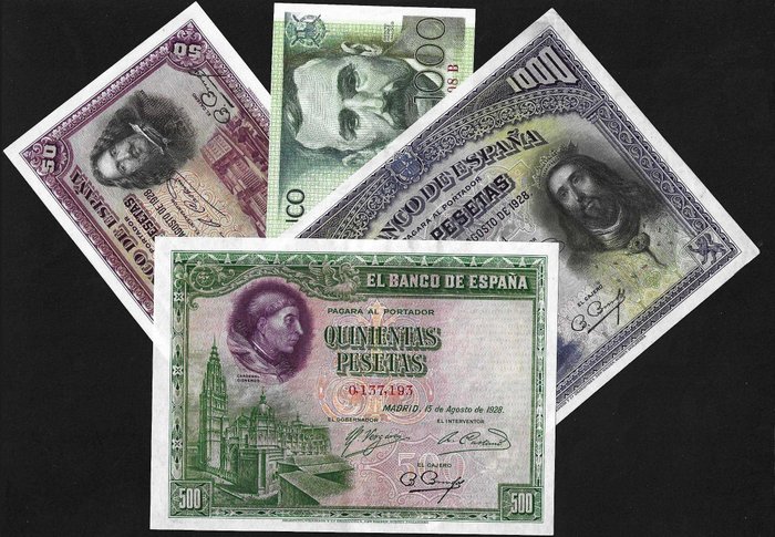 Espanja. - 4 banknotes - various dates  (Ei pohjahintaa)