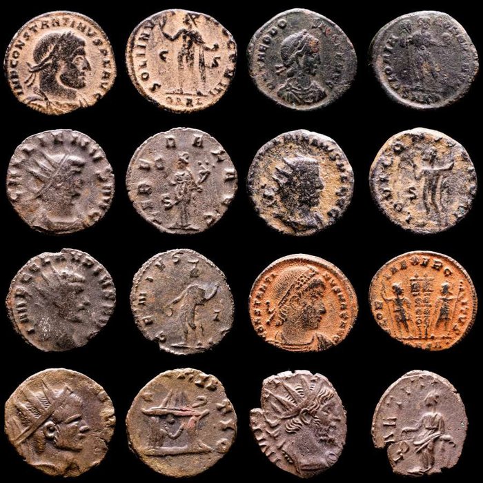 Römisches Reich. Lot comprising eight (8) AE coins:  Antoninianus, Follis, Maiorinas. Antoninianus, Follis, Maiorinas. Constantine I (2), Theodosius, Gallienus (2), Claudius II (2), Victorinus  (Ohne Mindestpreis)
