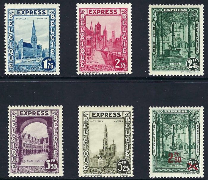 比利時 1929 - 全套“Expresse”郵票 - OBP/COB 292C/G + 292H