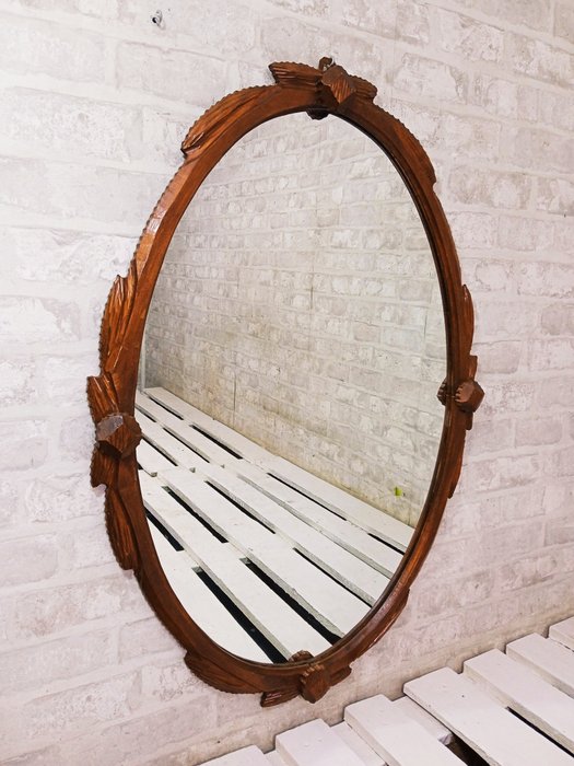 Miroir- Miroir vintage dans un cadre en bois sculpté  - Bois, Verre