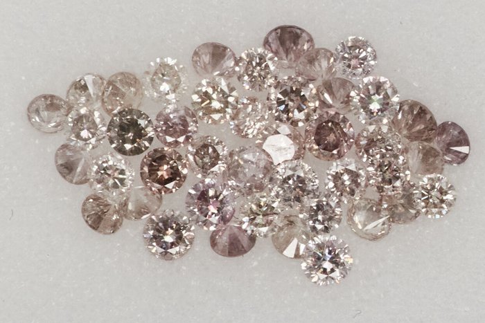 43 pcs Diamanten - 0.93 ct - Ronde - NO RESERVE PRICE - Mix Brown - Pink* - P1, P2, SI1, SI2, I3
