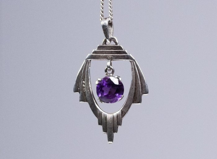No Reserve Price - Amethyst - beweglich - Necklace with pendant Silver 