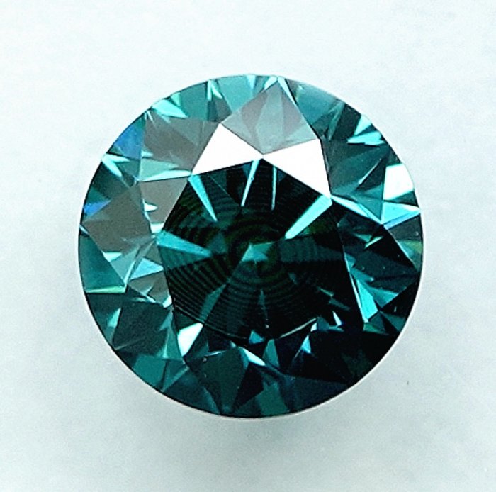 Gyémánt - 0.51 ct - Briliáns - Színkezelt, Fancy Intense Greenish Blue - VS1