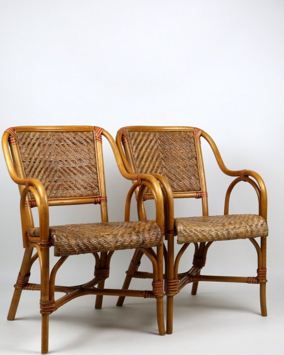 Sessel - Set aus zwei Sesseln aus Bambus und geflochtenem Korbgeflecht
