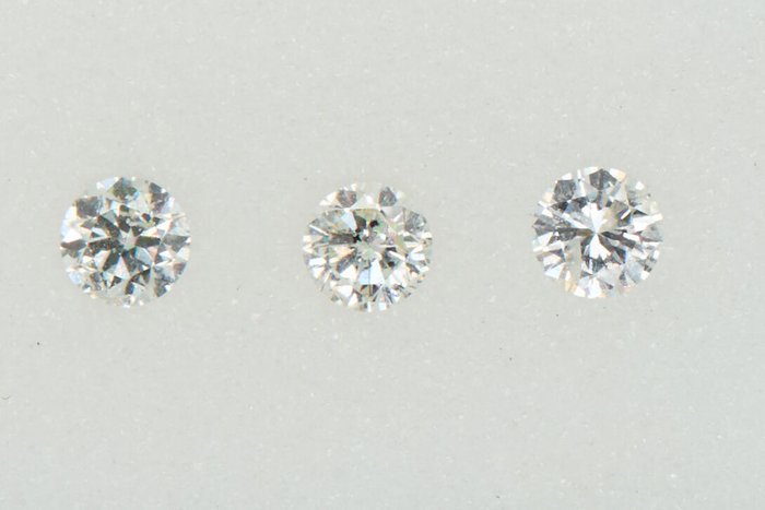 3 pcs 钻石 - 0.22 ct - 圆形的 - NO RESERVE PRICE - G - H - I1 内含一级, SI1 微内含一级, SI2 微内含二级
