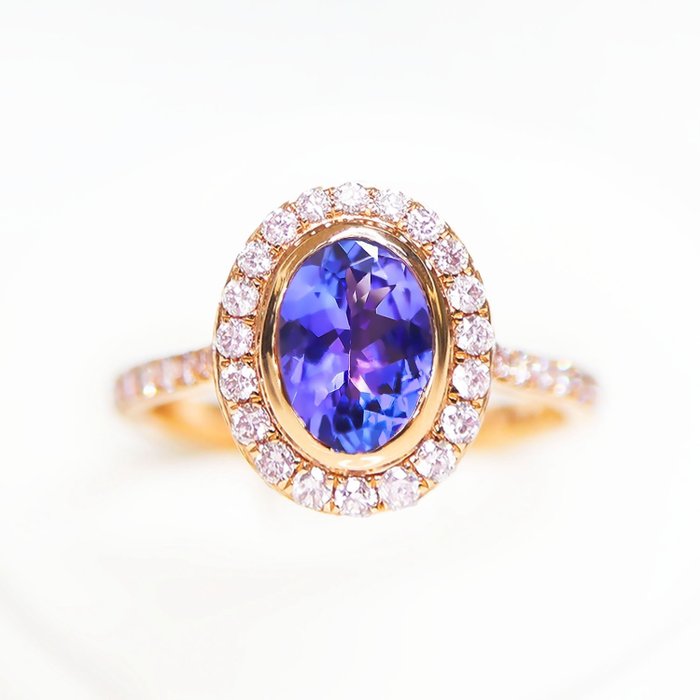 Senza Prezzo di Riserva - IGI 1.72 tw - Anello di fidanzamento - 14 carati Oro rosa Tanzanite - Diamante 