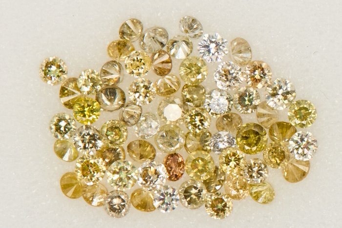 62 pcs Diamanten - 0.80 ct - Runden - NO RESERVE PRICE - Nat. Fancy Mix Yellow - Greenish Yellow - SI1, SI2, VS1, VS2