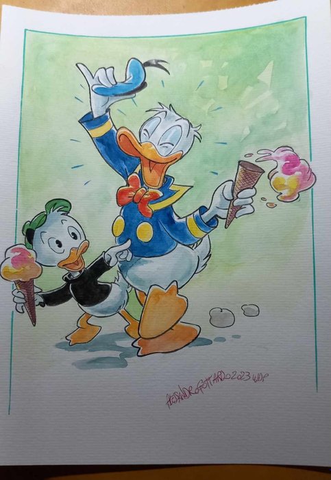 Alessandro Gottardo - 1 Watercolour - Donald Duck - "Troppa gioia fa male al gelato" - 2023