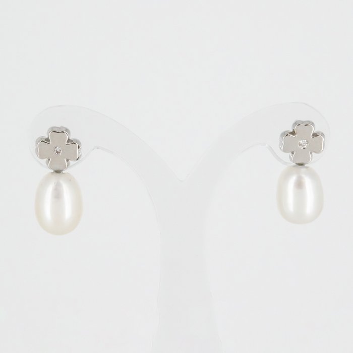 没有保留价 - 耳环 - 18K包金 白金 钻石  (天然) - 珍珠 