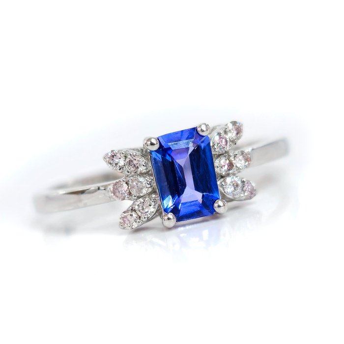 *no reserve* 0.60 ct Blue Tanzanite & 0.12 ct N.Fancy Pink Diamond Ring - 1.91 gr - 14K包金 白金 - 戒指 - 0.60 ct 坦桑石 - 钻石