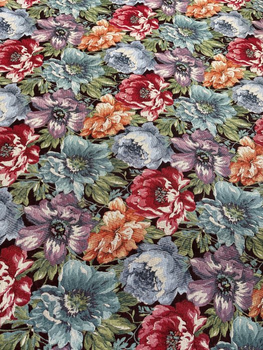 Gobelin Upholstery Fabric Multicolor Rose Design on Black Background - Upholstery fabric  - 300 cm - 280 cm