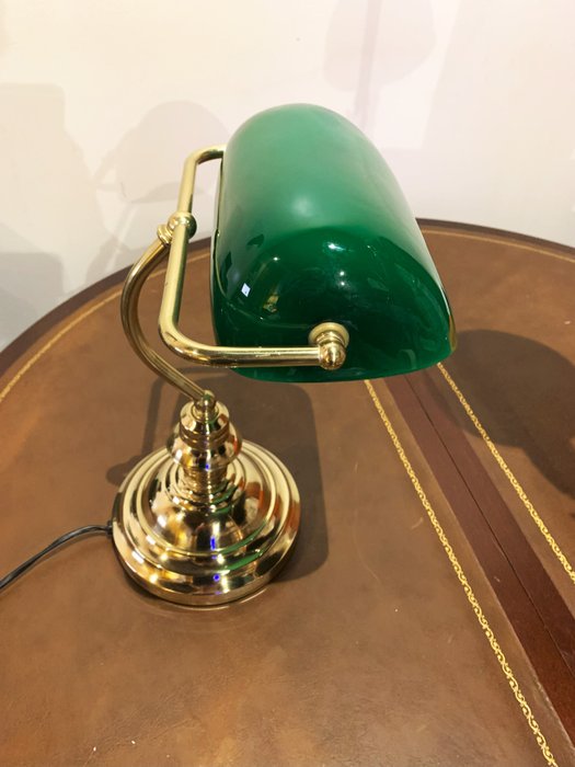 Lampe de Banquier - 台灯 - 玻璃（彩色玻璃）, 黄铜